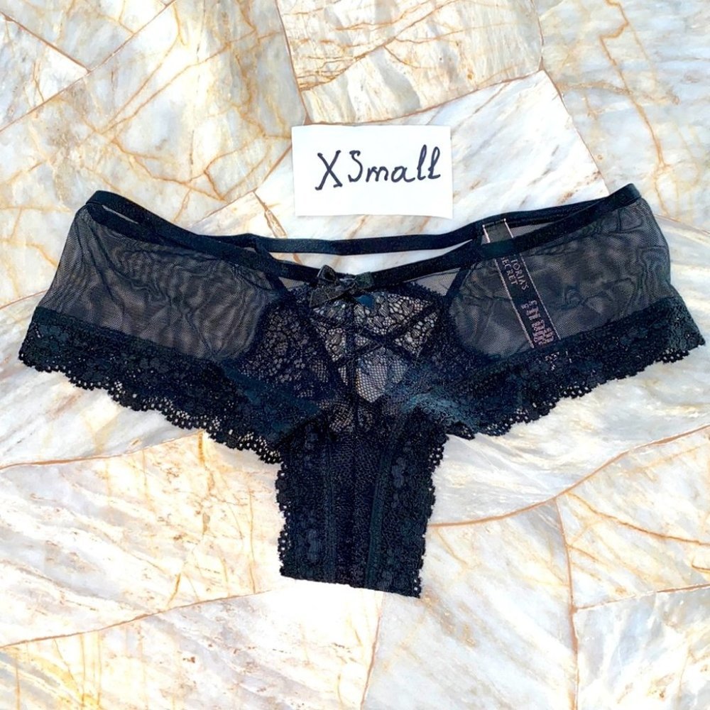 New Cheeky Panty Mesh Eyelash‎ Chantilly Lace Trim Underwear Crisscross Back XS